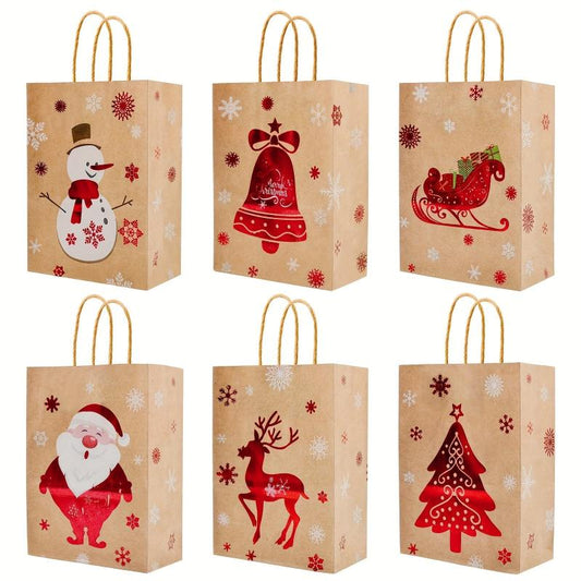 24pcs Christmas Gift Bags Brown Paper Holiday Treat Bags With Handles
