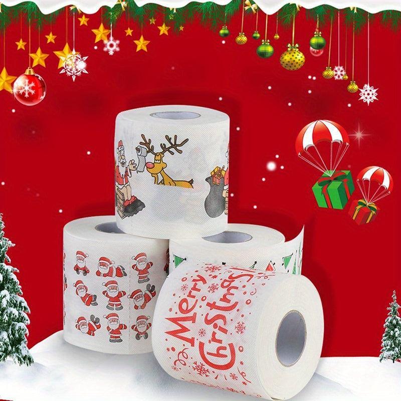 4pcs Christmas Print Roll Paper Decorations Merry Christmas Toilet Paper