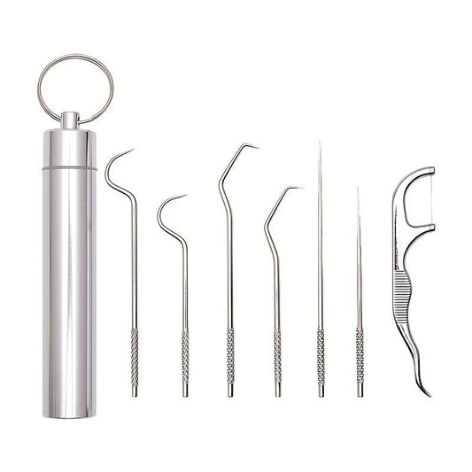 7pcs Stainless Steel Toothpicks Dental Care Tool Cleaning Teeth Outdoor