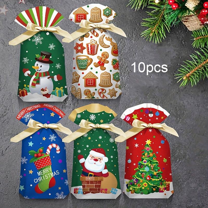 10pcs Christmas Bunny Ears Goodie Bags Snowman Printed