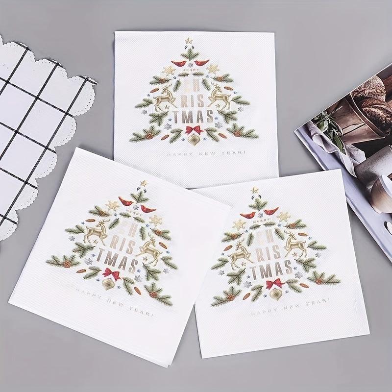 20pcs Christmas Tree Paper Napkins For Holiday Dinner Party