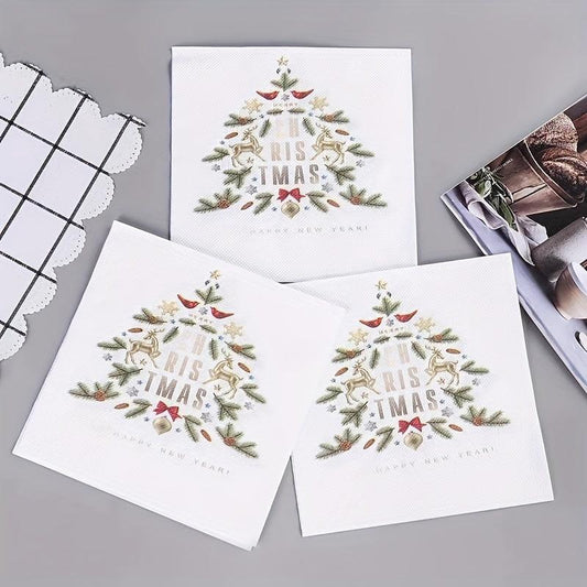 20pcs Christmas Tree Paper Napkins For Holiday Dinner Party