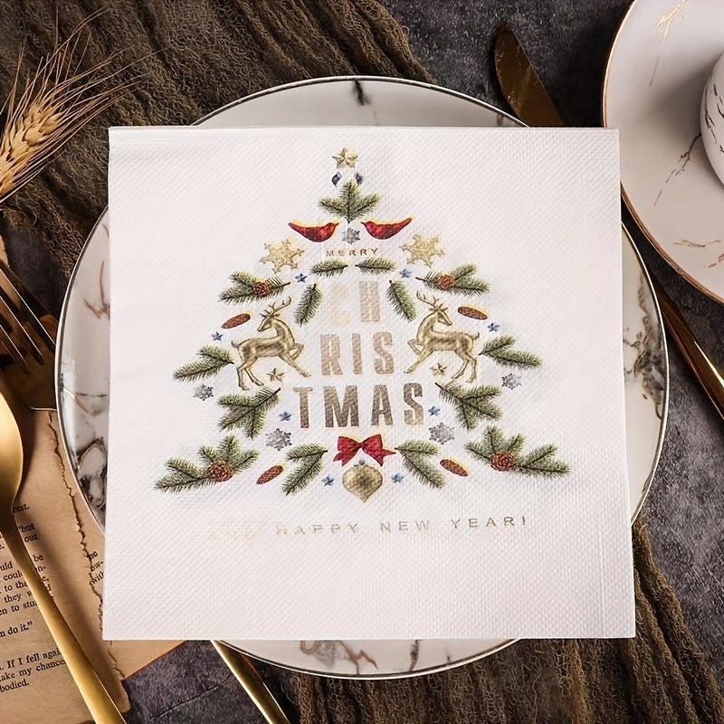 20pcs Christmas Tree Paper Napkins For Holiday Dinner Party