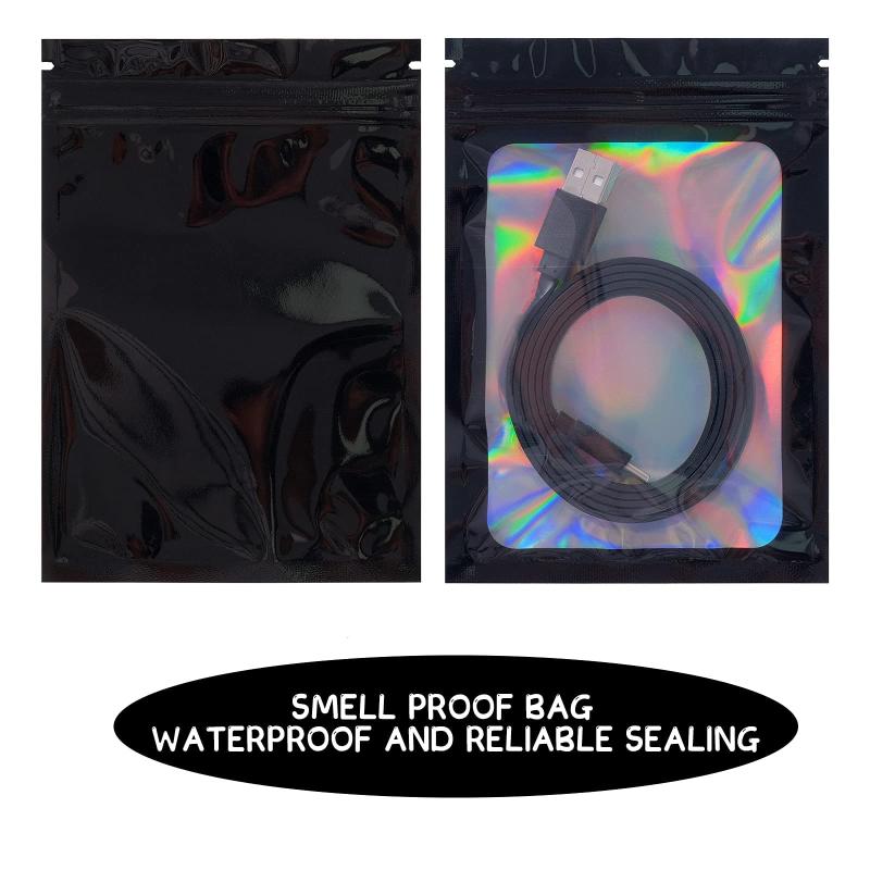 100 Pcs Smell Proof Mylar Bags Resealable Holographic Packaging Pouch Bag