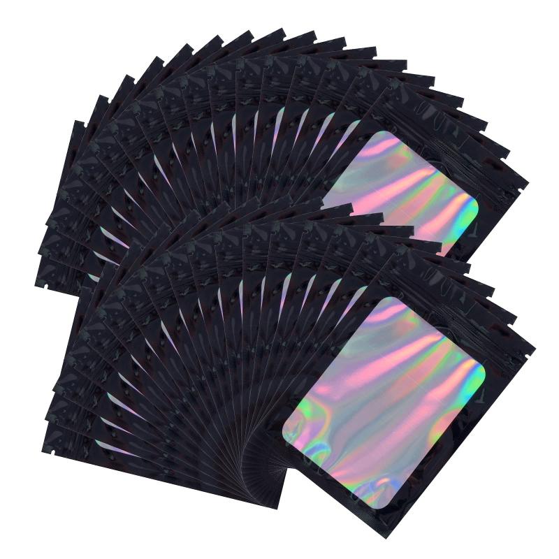 100 Pcs Smell Proof Mylar Bags Resealable Holographic Packaging Pouch Bag