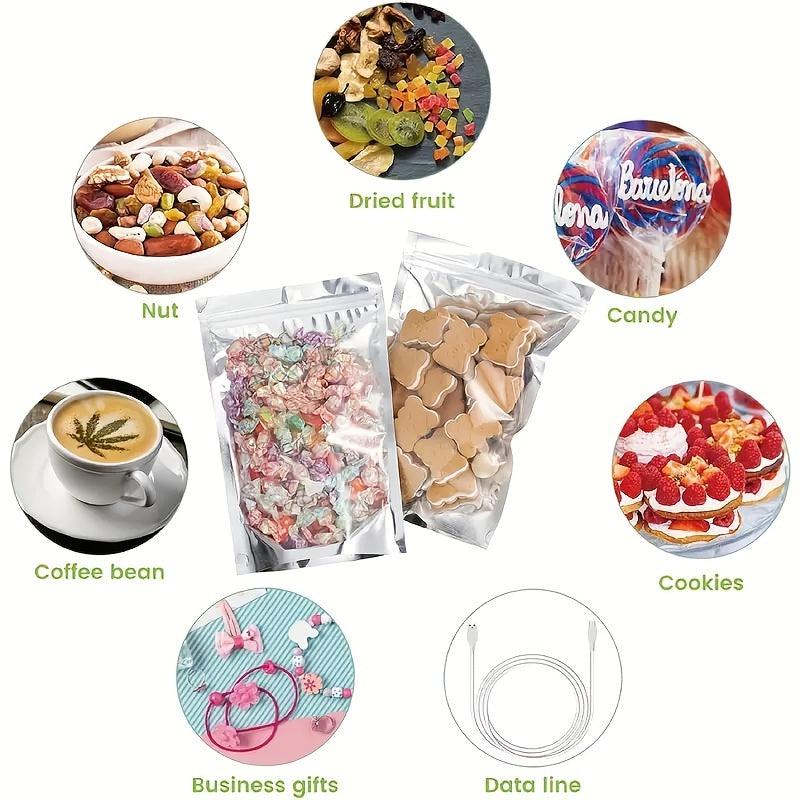 100pcs Resealable Mylar Bags for Snacks Grains Candy Cookies Nuts Tea & Coffee