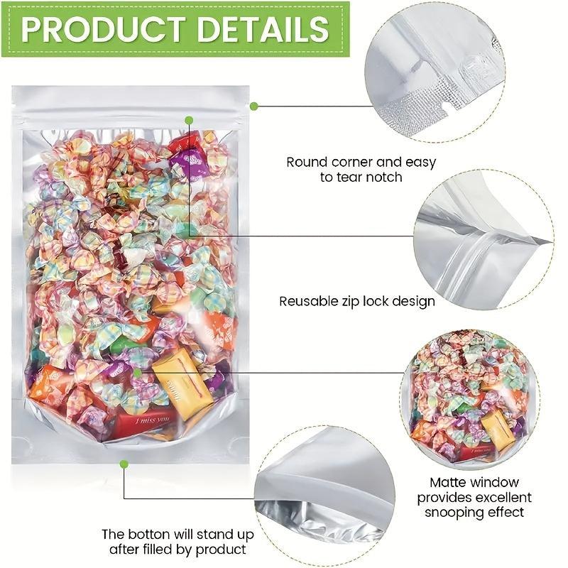 100pcs Resealable Mylar Bags for Snacks Grains Candy Cookies Nuts Tea & Coffee