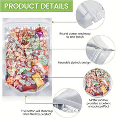 100pcs Resealable Mylar Bags for Snacks Grains Candy Cookies Nuts Tea & Coffee
