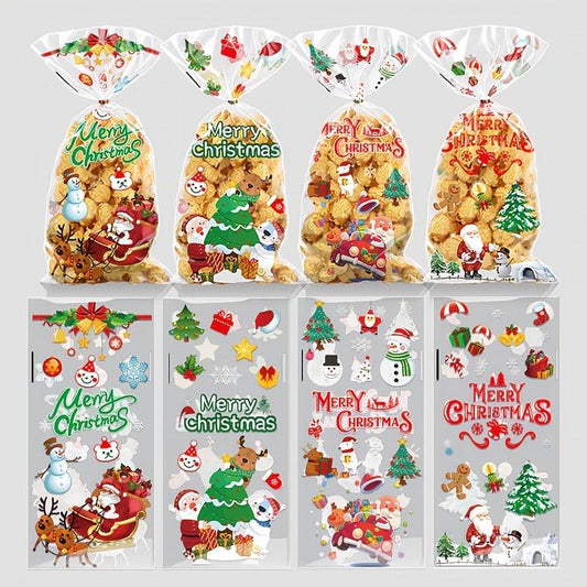 50pcs Christmas Candy Bag Hand Gift Toast Bread Packaging Food with Twist Tie