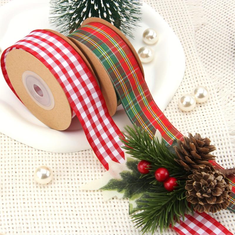 9m Red Green Christmas Plaid Ribbon Holiday Party Decoration