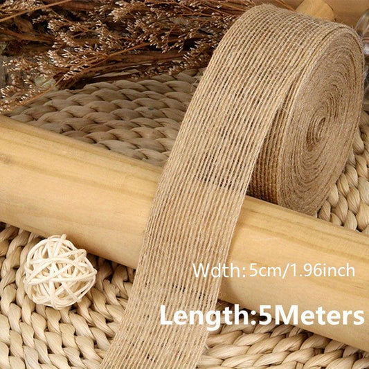 5M Natural Jute Ribbon Vintage Burlap Fabric Gift Wrap Wedding Christmas Decor