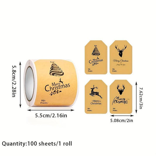 100 Merry Christmas Gift Tags Stickers Envelope Seals Holiday Decorative Labels