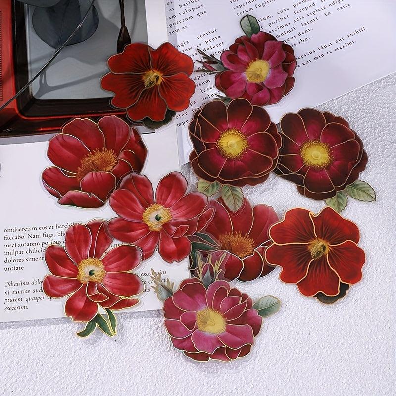 Pack of 10 Retro Flower Stickers for DIY Scrapbooking and Journal Decoration