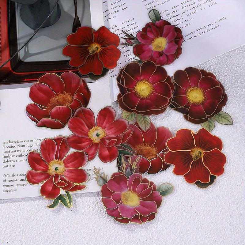 Pack of 10 Retro Flower Stickers for DIY Scrapbooking and Journal Decoration
