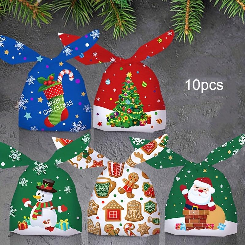 10pcs Christmas Bundle Ribbon Drawstring Bag Rabbit Ears Gift Bag