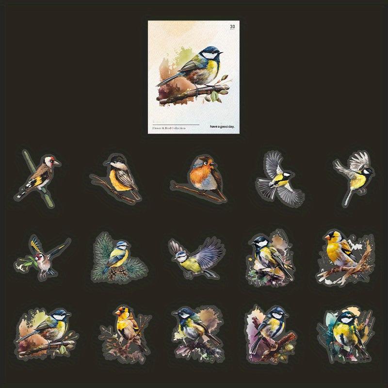 30sheets Retro Plant Flower Bird PET Stickers DIY Collage Decoration Scrapbook