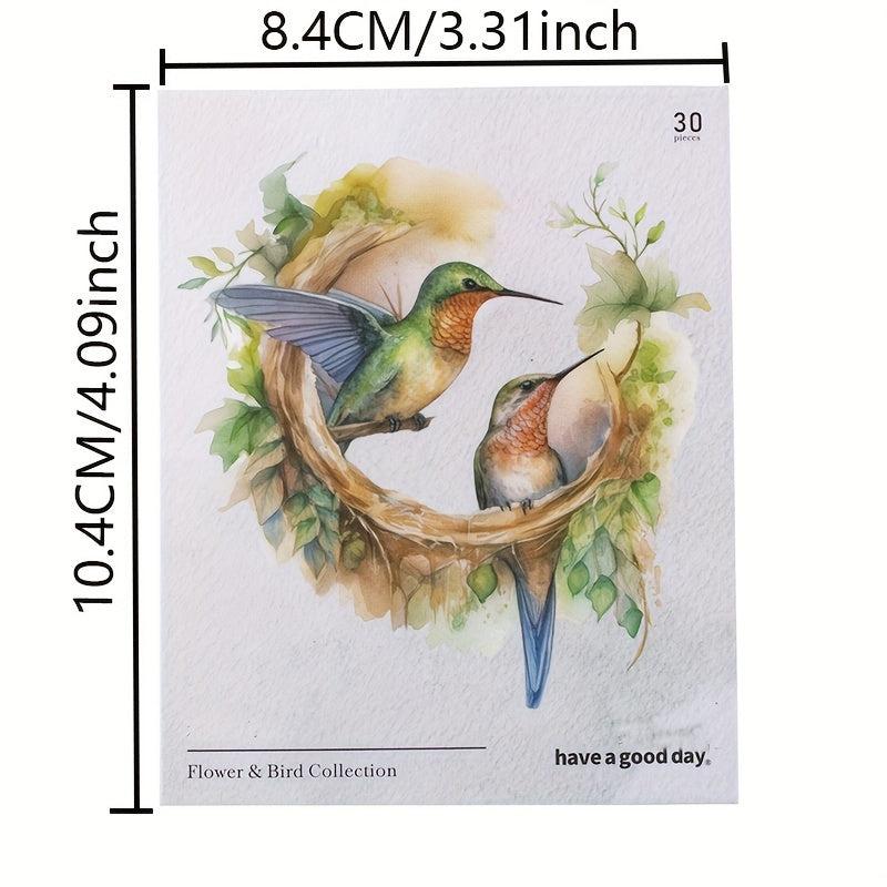 30sheets Retro Plant Flower Bird PET Stickers DIY Collage Decoration Scrapbook