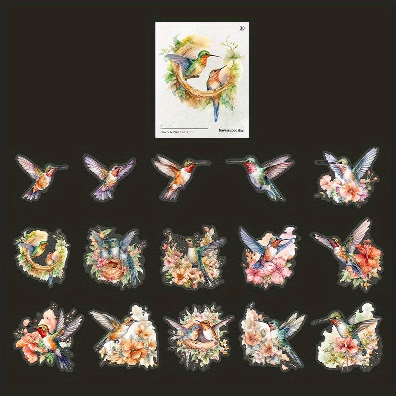 30sheets Retro Plant Flower Bird PET Stickers DIY Collage Decoration Scrapbook