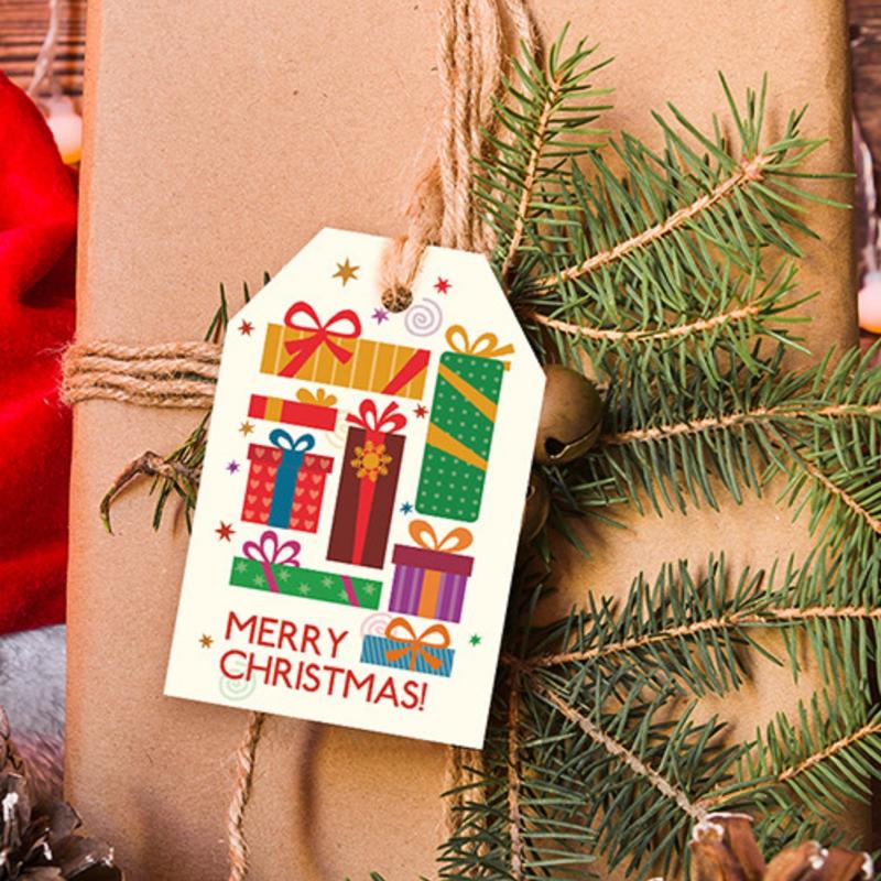 48pcs Merry Christmas Gift Tags With 50pcs Strings Xmas Tree Hanging Labels