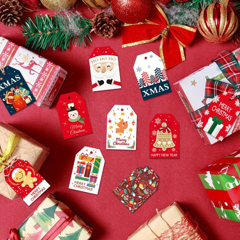 48pcs Merry Christmas Gift Tags With 50pcs Strings Xmas Tree Hanging Labels