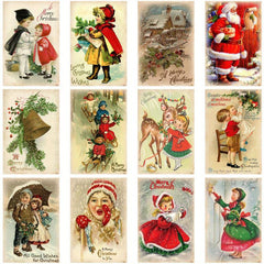 12pcs Vintage Xmas Greeting Cards Antique Merry Christmas Angels Santa Postcard