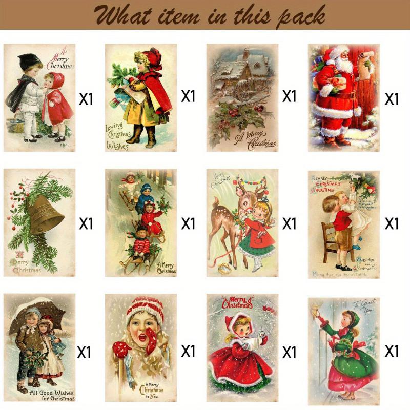 12pcs Vintage Xmas Greeting Cards Antique Merry Christmas Angels Santa Postcard