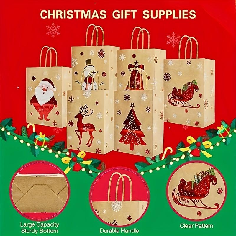 12pcs Christmas Gift Bags Brown Paper Goody Bags with Handles