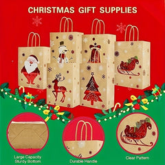 12pcs Christmas Gift Bags Brown Paper Goody Bags with Handles