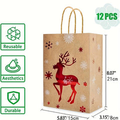 12pcs Christmas Gift Bags Brown Paper Goody Bags with Handles
