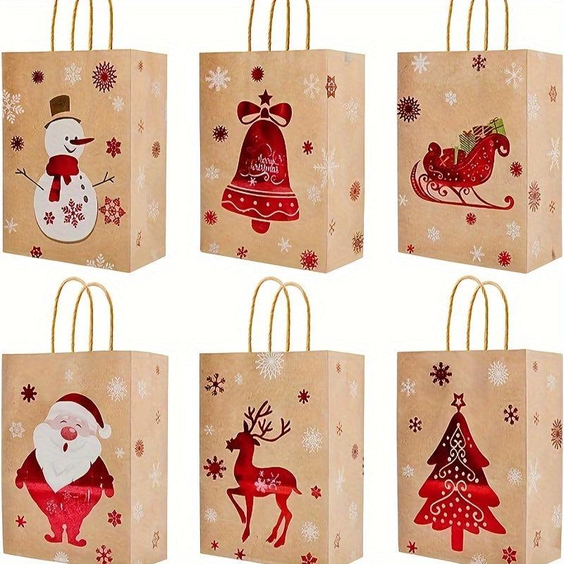 12pcs Christmas Gift Bags Brown Paper Goody Bags with Handles