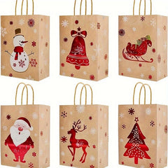 12pcs Christmas Gift Bags Brown Paper Goody Bags with Handles