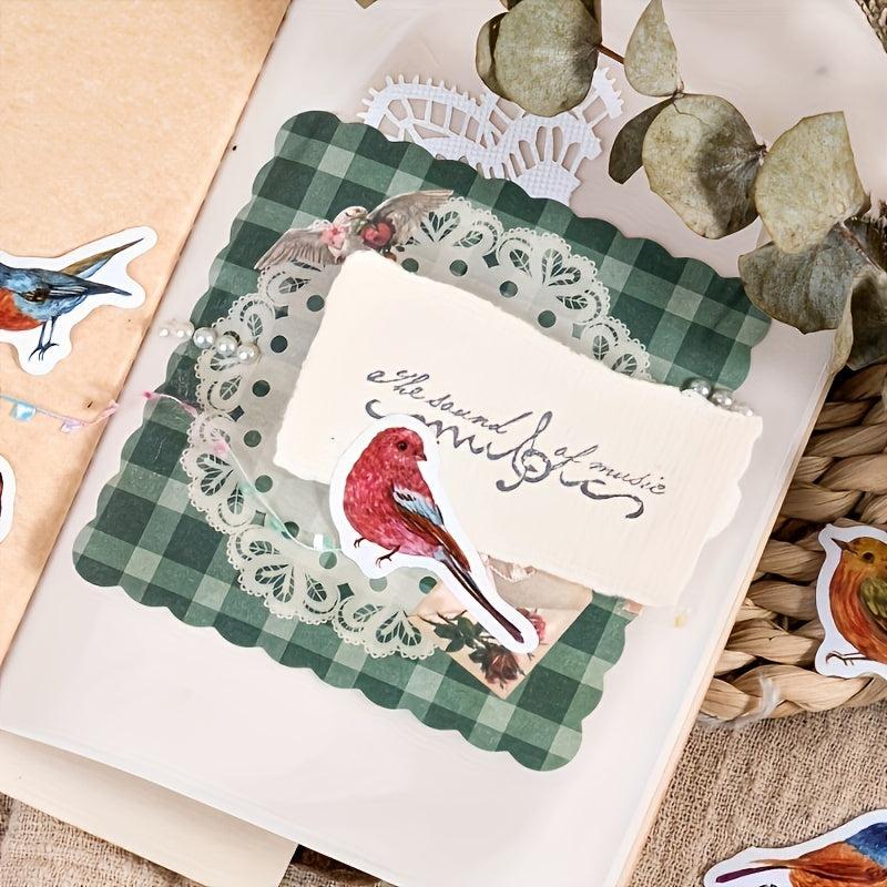 46pcs Boxed Sticker Bird Retro Animal Handbook Decorative Scrapbook Label