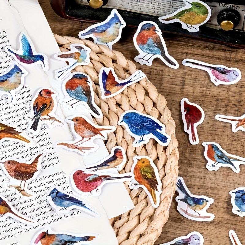 46pcs Boxed Sticker Bird Retro Animal Handbook Decorative Scrapbook Label