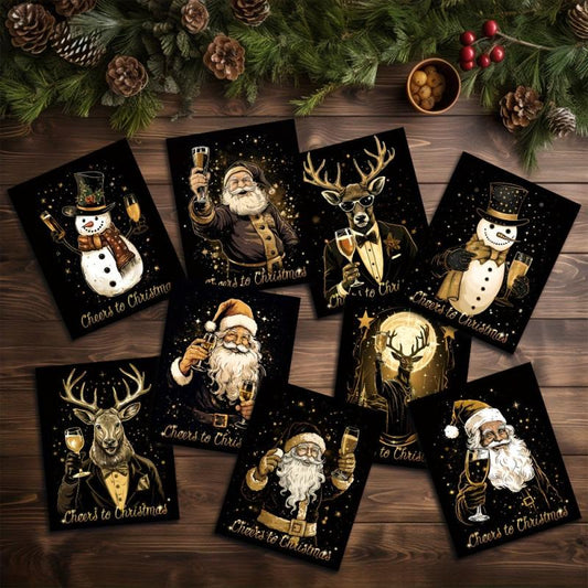9pcs Christmas Wine Bottle Stickers Waterproof 12.7x9 - Christmas Party Decor