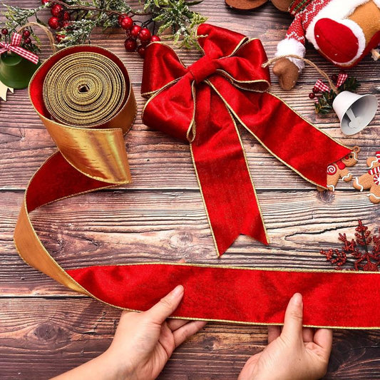 Christmas Velvet Wired Edge Ribbon Trim Wrapping Ribbon Craft Fabric Ribbon