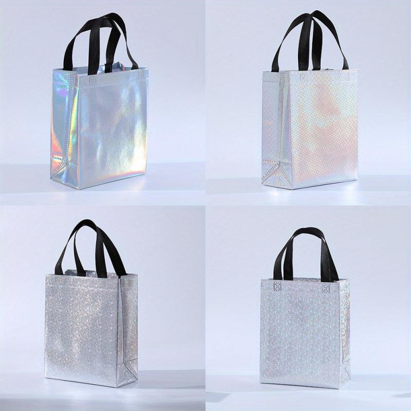 20pcs Rainbow Polka Dot Snowflake Rhombus Gift Bags Holographic Reusable Bags