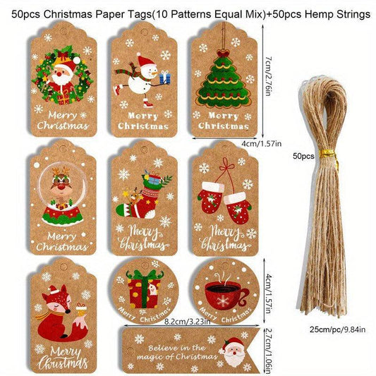 50pcs Christmas Tag with Twine for Decoration