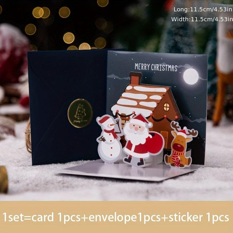 Christmas 3D Pop Up Greeting Cards With Envelope Blessing Postcard