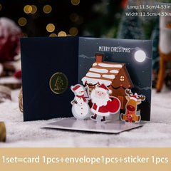 Christmas 3D Pop Up Greeting Cards With Envelope Blessing Postcard