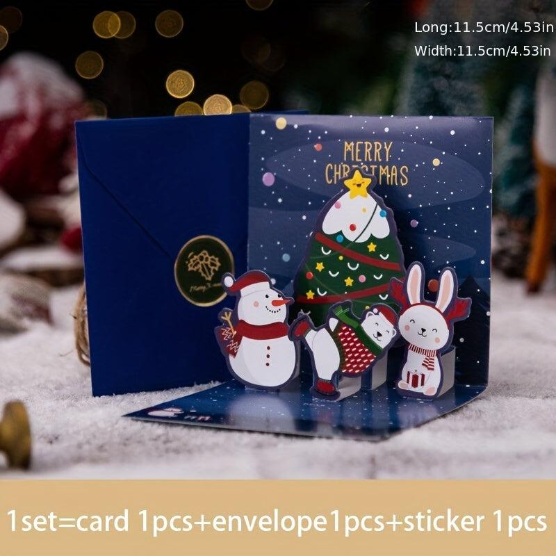 Christmas 3D Pop Up Greeting Cards With Envelope Blessing Postcard