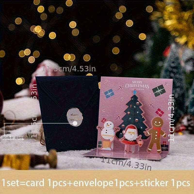 Christmas 3D Pop Up Greeting Cards With Envelope Blessing Postcard