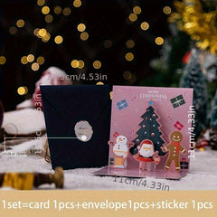 Christmas 3D Pop Up Greeting Cards With Envelope Blessing Postcard