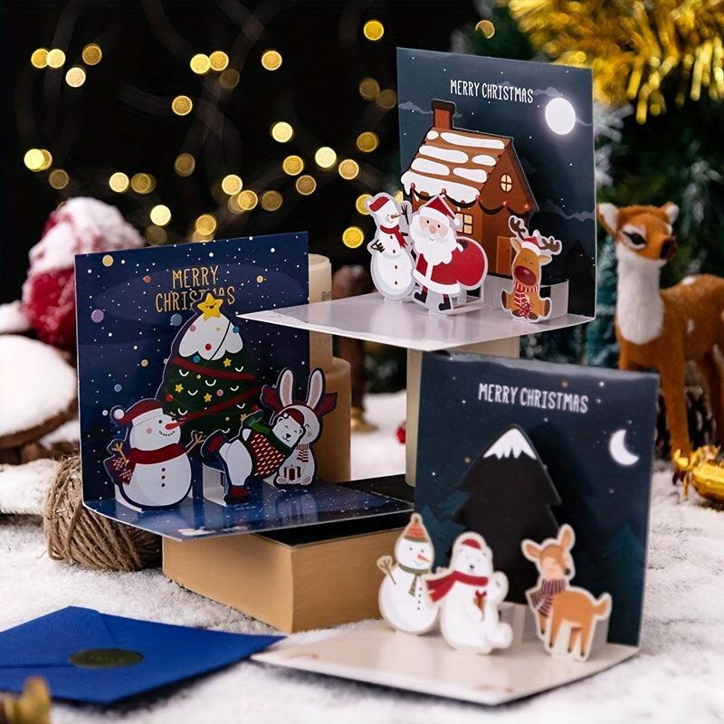 Christmas 3D Pop Up Greeting Cards With Envelope Blessing Postcard