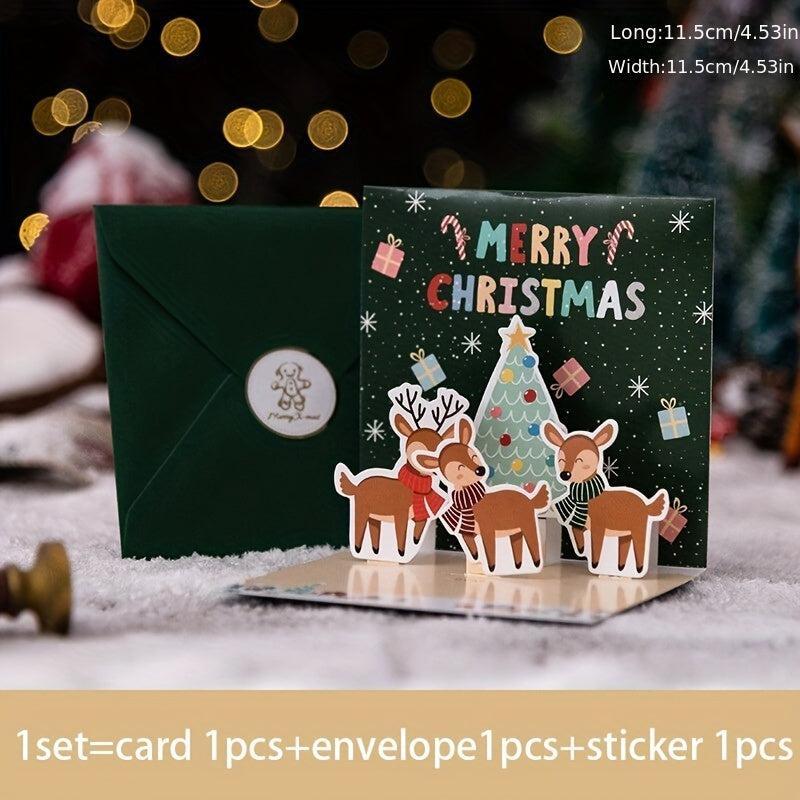 Christmas 3D Pop Up Greeting Cards With Envelope Blessing Postcard