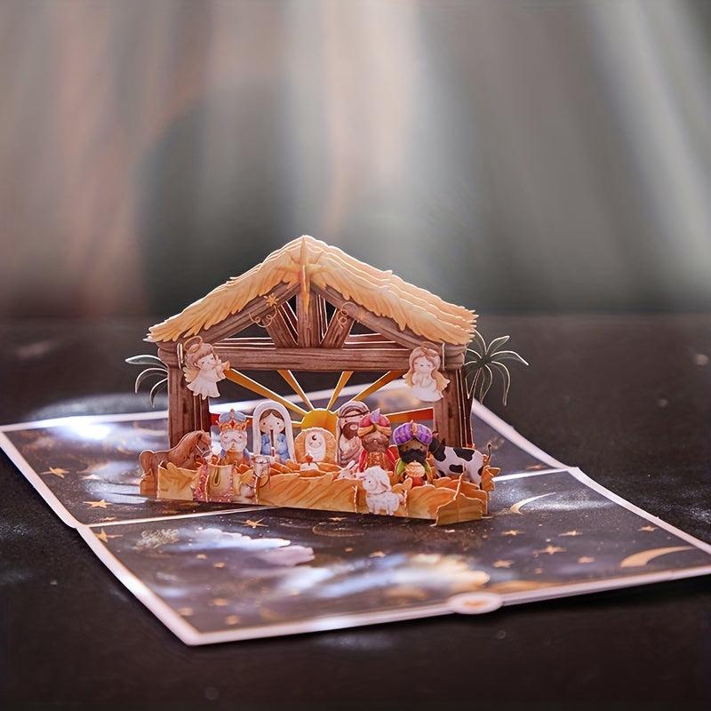 1pc Merry Christmas Pop Up Card Nativity Greeting Card Small Business Supplies