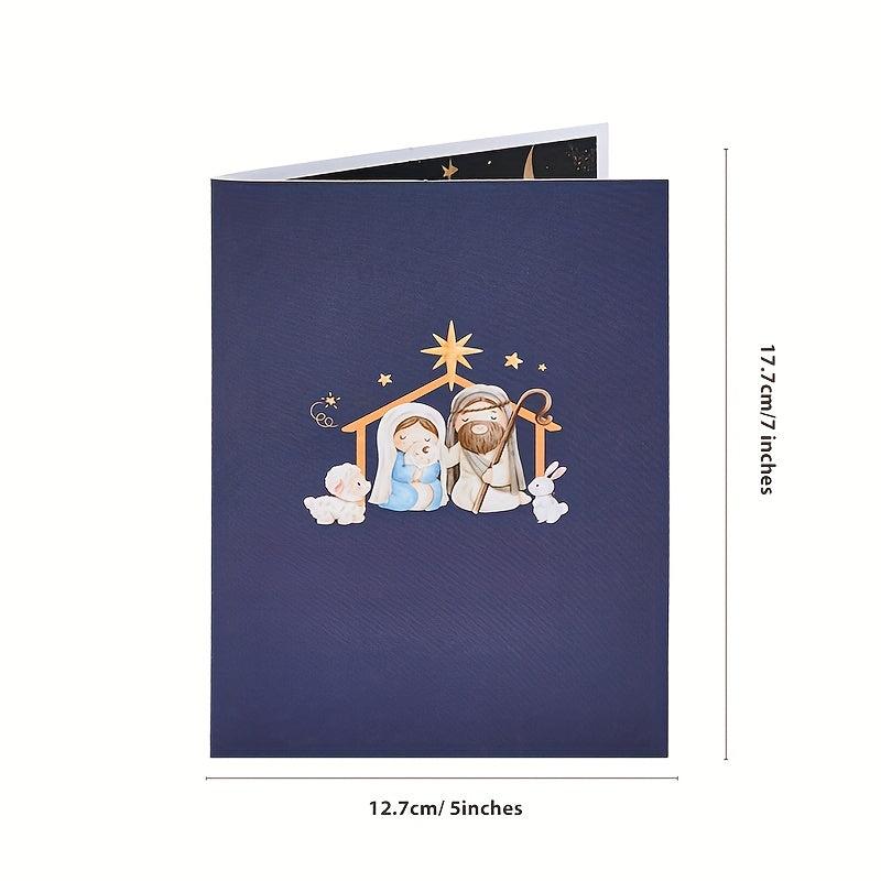 1pc Merry Christmas Pop Up Card Nativity Greeting Card Small Business Supplies