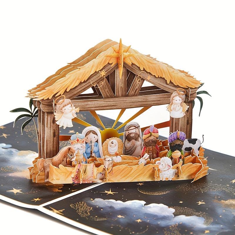 1pc Merry Christmas Pop Up Card Nativity Greeting Card Small Business Supplies