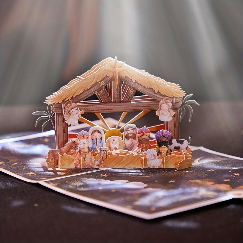 1pc Merry Christmas Pop Up Card Nativity Greeting Card Small Business Supplies