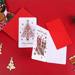 2 Packs Christmas Greeting Cards Red Hollow Greeting Card With Envelope