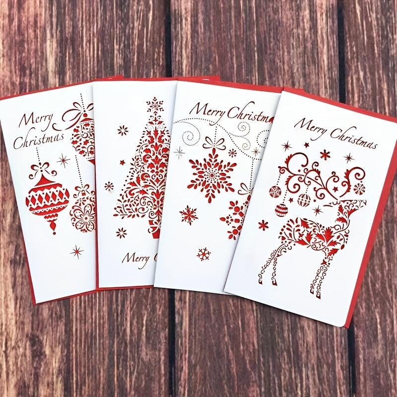 2 Packs Christmas Greeting Cards Red Hollow Greeting Card With Envelope